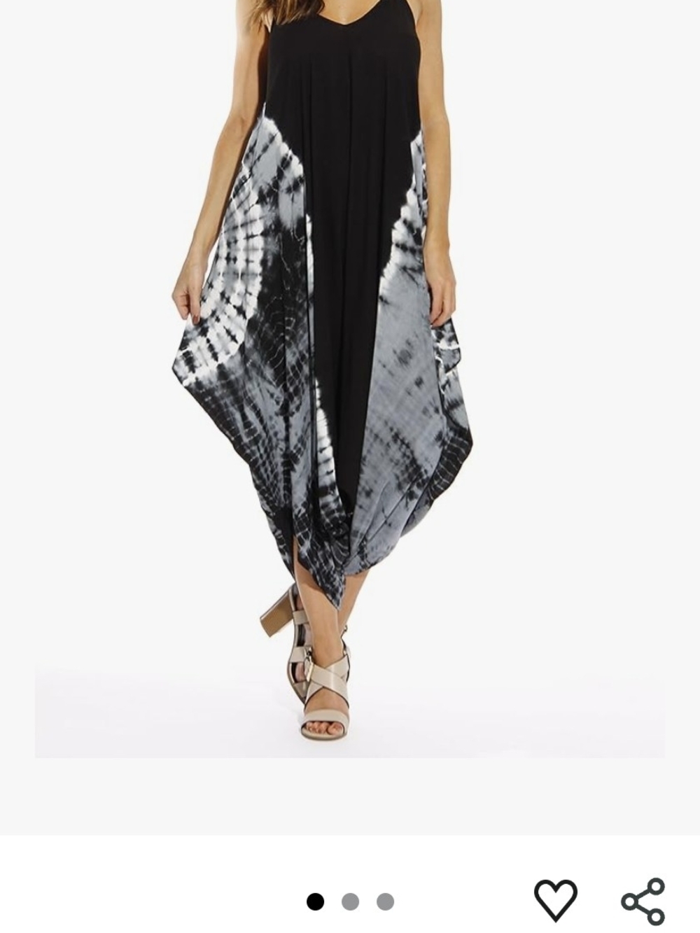 Black & Gray Tie-Dye Handkerchief Hem Dress